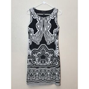 INC International Concepts Black White Paisley Sleeveless‎ Dress Womens Medium